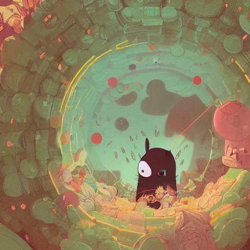 Image similar to A rabbit full of hope, looking for a black hole in an infinite time loop by Victo Ngai and Ghibli andlisk feng and atey ghailan