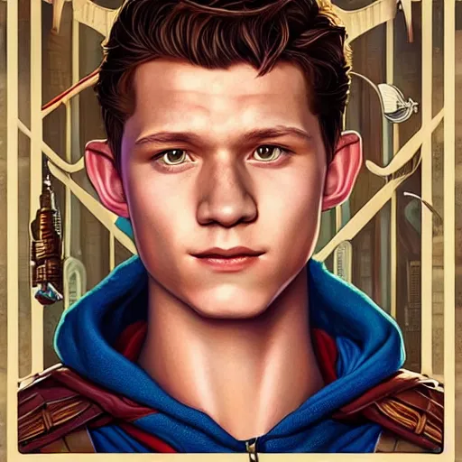 Image similar to Tom Holland portrait dressed as robin hood, Pixar style, by Tristan Eaton Stanley Artgerm and Tom Bagshaw.