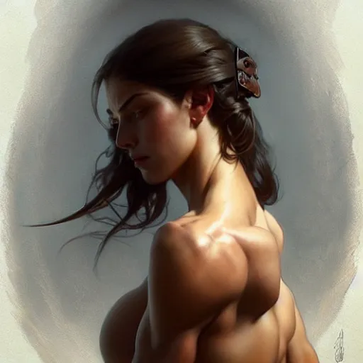 Image similar to , muscular upper body, D&D, fantasy, intricate, elegant, highly detailed, digital painting, artstation, concept art, smooth, sharp focus, illustration, art by artgerm and greg rutkowski and alphonse mucha