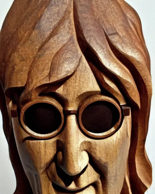 Prompt: wooden carving statue of john lennon, product picture, ebay listing thumbnail