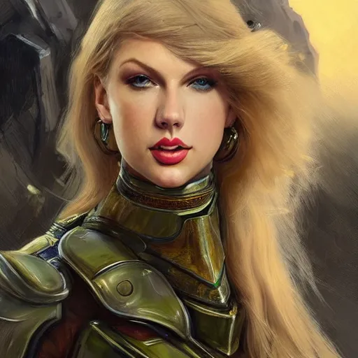 Prompt: a professional painting of Taylor Swift as a beautiful young female, clothed in battle armor, olive skin, long blonde hair, beautiful bone structure, symmetrical facial features, intricate, elegant, digital painting, concept art, smooth, sharp focus, illustration, from StarCraft by Ruan Jia and Mandy Jurgens and Artgerm and William-Adolphe Bouguerea