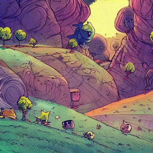 Image similar to a landscape, artwork by skottie young