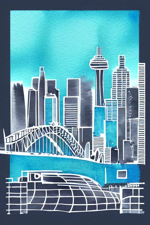 Prompt: minimalist watercolor art of sydney, illustration, vector art