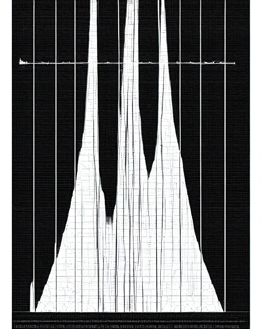 Image similar to stacked plot of radio emissions from a pulsar, data visualization, graphic only wordless charts, constructing a cat isolated on black, silk screen t-shirt design 4K