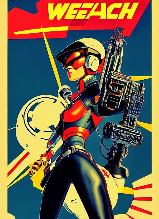 Prompt: american propaganda poster art. powerful cyberpunk pilot. portrait by jean giraud and anton otto fischer and john philip falter and will eisner and gil elvgren and pixar. full body. realistic proportions. science fiction d & d. overwatch, rb 6 s, cyberpunk 2 0 7 7, blade runner 2 0 4 9. cel shading. thick lines.