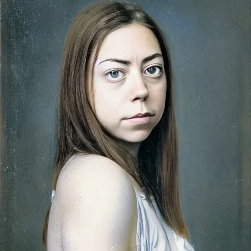 Prompt: a masterpiece portrait photo of a beautiful young woman who looks like a scandinavian aubrey plaza