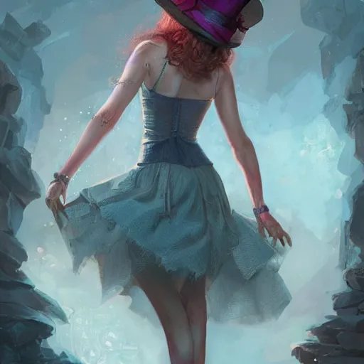 Image similar to realistic, full body portrait, skimpy dress, female mad hatter, by Jordan Grimmer and greg rutkowski, crisp lines and color,