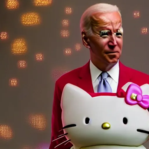 Image similar to joe biden as hello kitty, film still, cinematic lighting