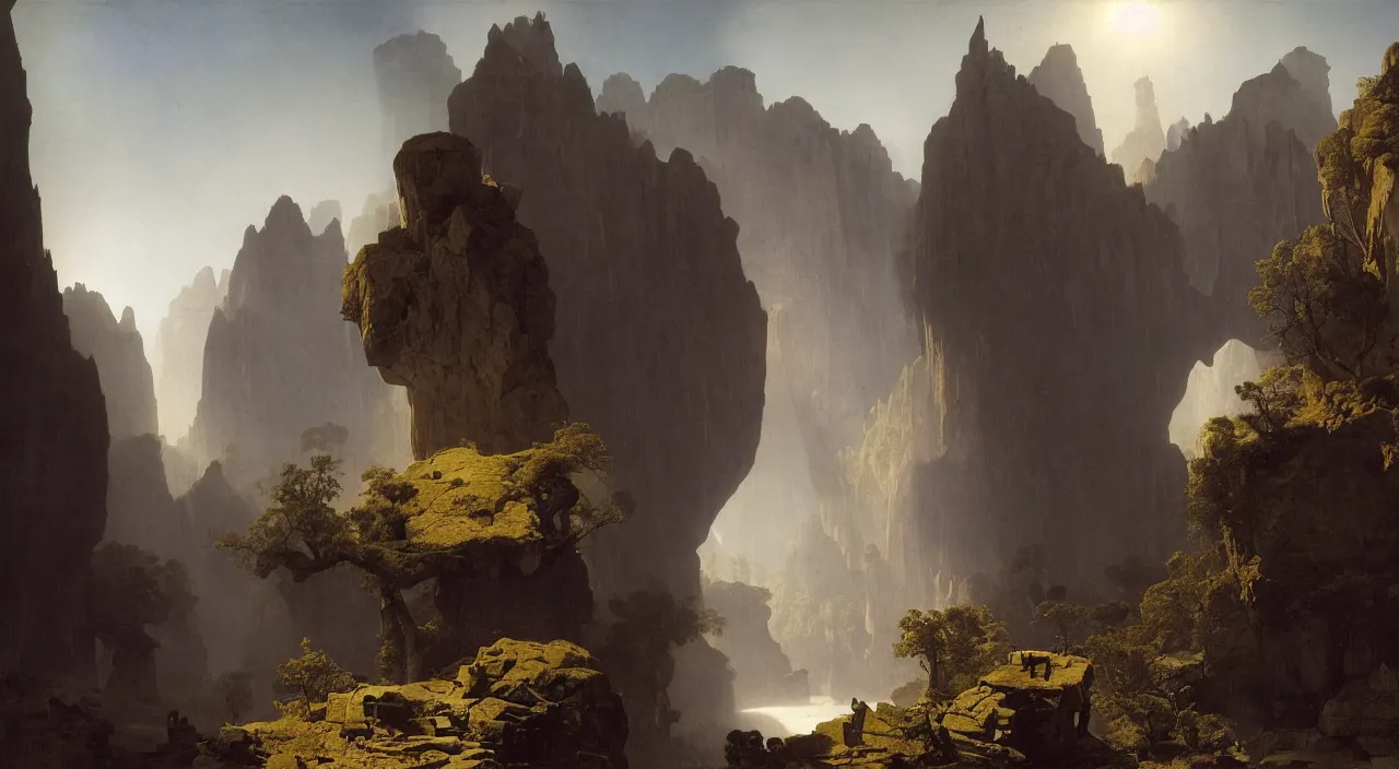 Prompt: a massive parametric cellular tectonic organic biological crystallographic bridging megastructure architecture in a wide canyon landscape, by glenn small, by albert bierstadt, by vermeer, hyper realistic, zaha hadid, god rays, volumetric lighting, detailed, extremely intricate, raytrace, octane, fog, vray