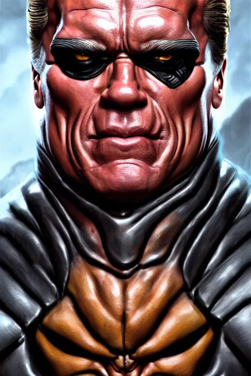 Image similar to arnold schwarzenegger as a cenobite, highly detailed, d & d, fantasy, highly detailed, digital painting, trending on artstation, concept art, sharp focus, illustration, global illumination, ray tracing, realistic shaded, art by artgerm and greg rutkowski and fuji choko and viktoria gavrilenko and hoang lap, sunny