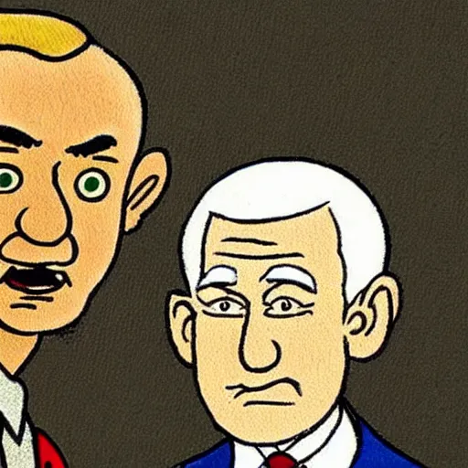 Image similar to a hand-drawn character from Tintin looking like Benjamin Netanyahu, Comics, Hergé