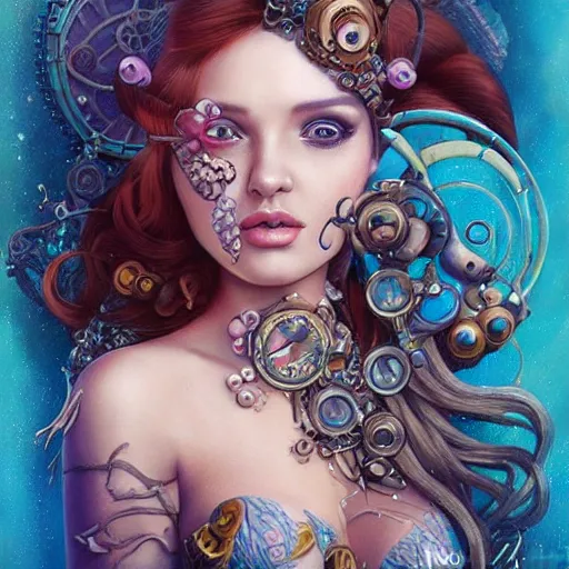 Image similar to Underwater Steampunk mermaid portrait, Pixar style, by Tristan Eaton Stanley Artgerm and Tom Bagshaw.