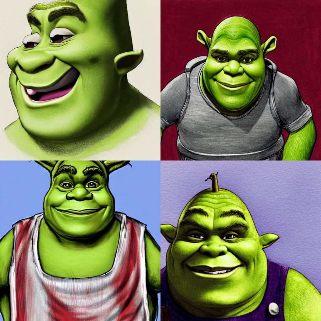 Prompt: courtroom sketch of shrek