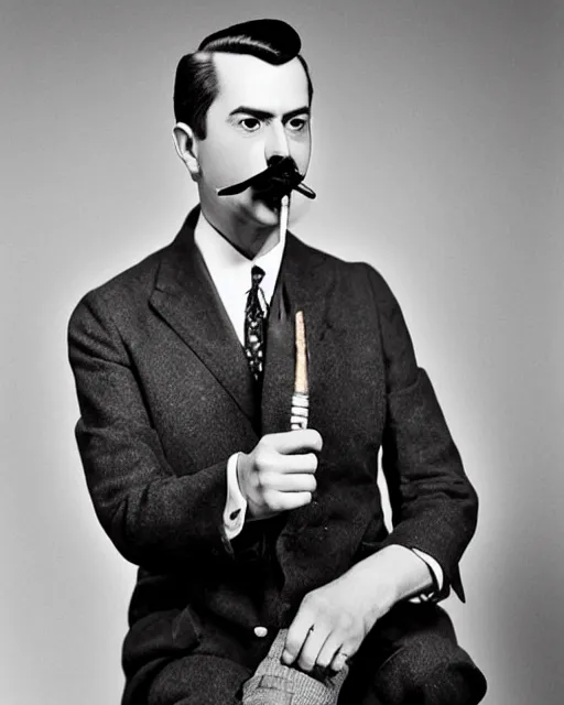 Prompt: a portrait of a clean shaven subgenius with tobacco pipe photograph by george hurrel