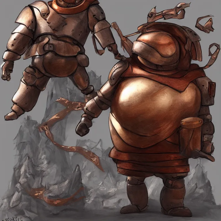 Image similar to a medieval fantasy baymax made out of wood and copper, digital art, trending on artstation