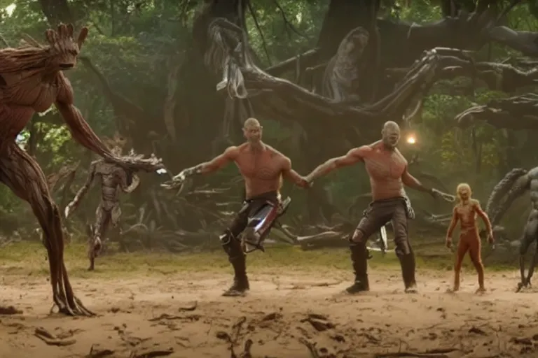 Image similar to VFX movie guardians of the galaxy fight scene by Emmanuel Lubezki