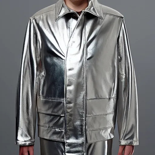 Prompt: a silver dirty jacket, retrofuturism