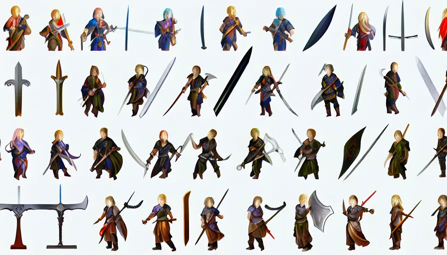 Image similar to collection of sword sprites on transparent background, very high quality digital art