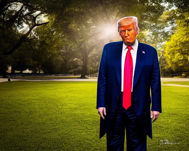 Image similar to award winning 5 5 mm portrait photo of trump as songoku, in a park by stefan kostic. soft light. nikon d 7 5 0