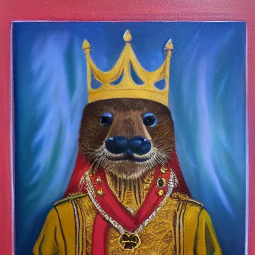 Image similar to oil painting of royal king otter dressed as a king