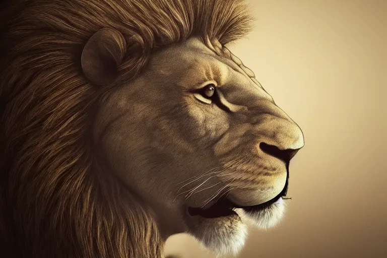 Prompt: extremely realistic portrait of square head lion, fantasy, trending on artstation, heroic pose, highly detailed, profile picture, 8k