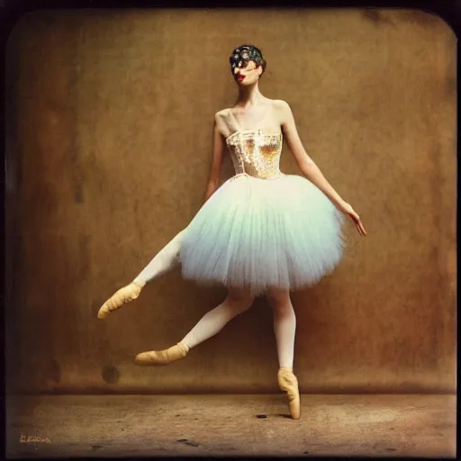 Image similar to kodak portra 4 0 0, wetplate, photo of a surreal artsy dream scene,, girl, weird fashion, ballet costume, dancers, photographed by paolo roversi style