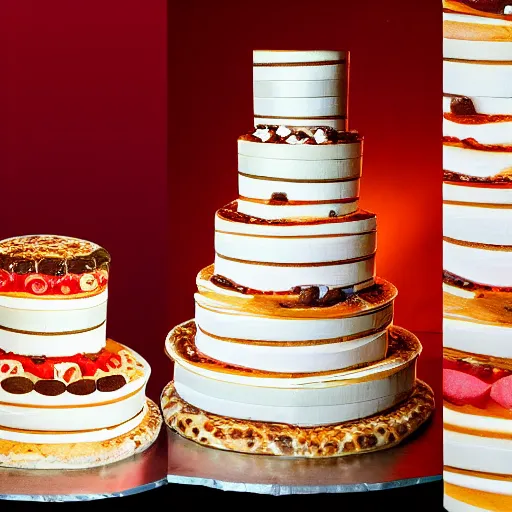 Prompt: multilayer pizza wedding cake, 4 k food photography