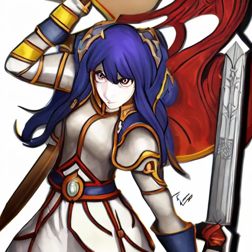 Prompt: fire emblem, warrior, queen, sword, shield, high detail, contrast, n-4