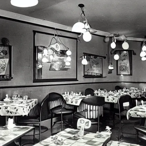 Image similar to Frog themed restaurant, 50s diner, frog themes, fancy dine-in, photography, retro, 1950's photography