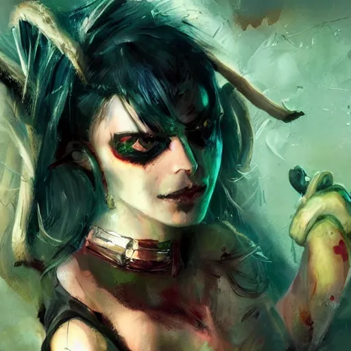 Image similar to ghoul girl painted by Raymond Swanland