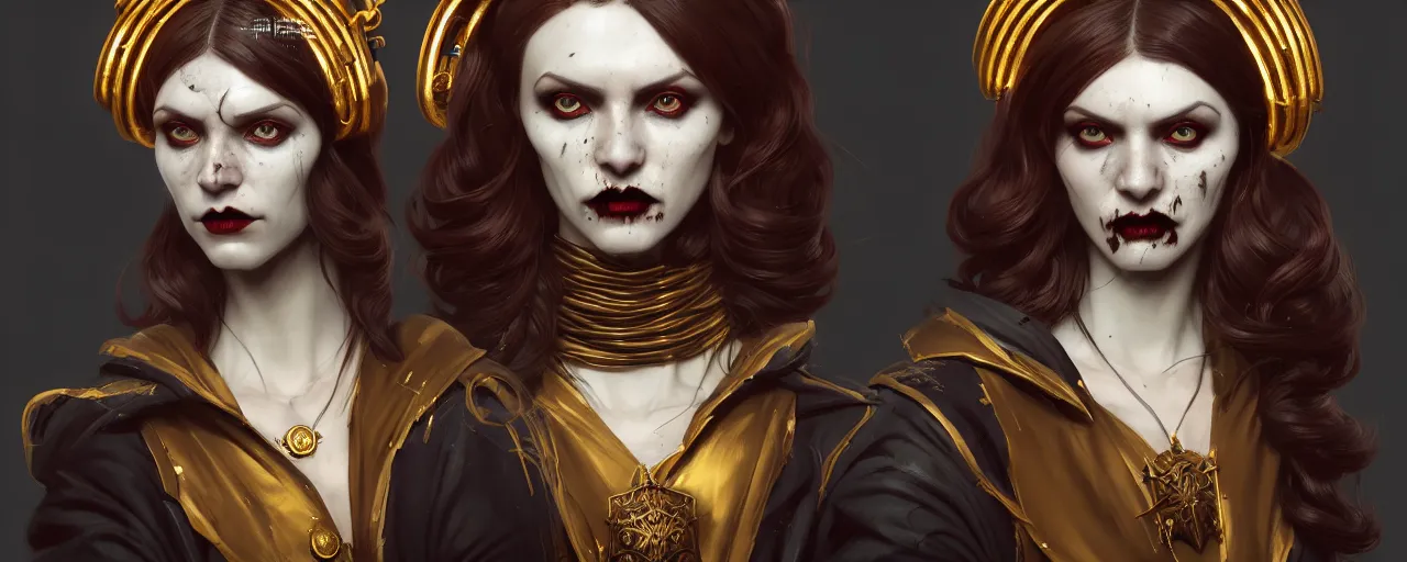 Image similar to duotone marble noir illustration 3 / 4 portrait of orianna bruxa vampire from witcher 3 darker ginger hair and headband in and brown clothes with golden ornaments. by sachin teng and sergey kolesov and ruan jia and heng z. graffiti art, scifi, fantasy, hyper detailed. octane render. concept art. trending on artstation