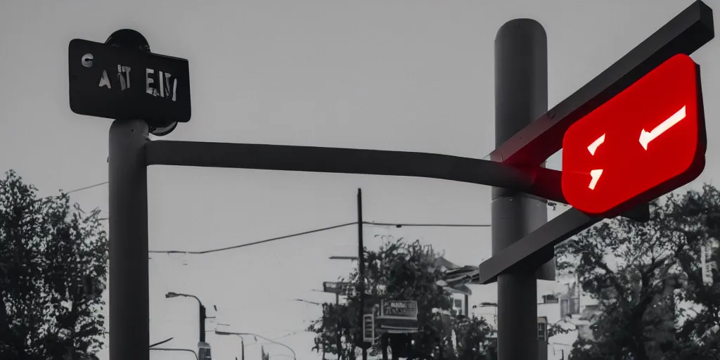 Prompt: photo of a futuristic street sign, canon EOS 6d, ƒ/8