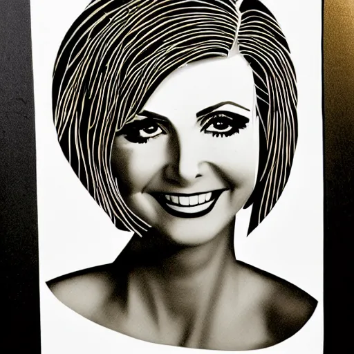 Image similar to a stylized cut paper portrait of olivia newton - john