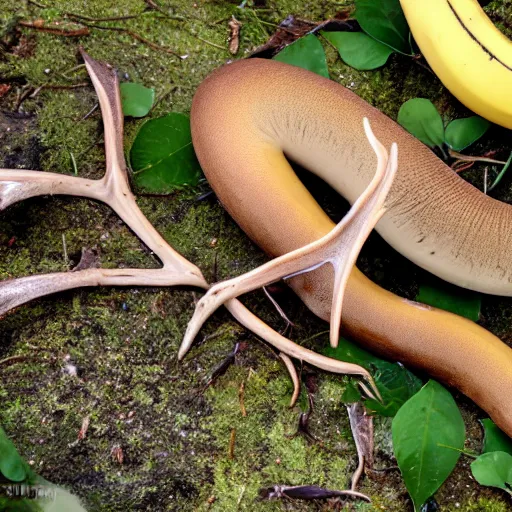 Image similar to a banana slug with deer antlers