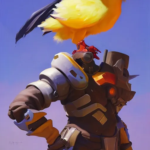 Image similar to greg manchess portrait painting of fully armed chocobo as overwatch character, medium shot, asymmetrical, profile picture, organic painting, sunny day, matte painting, bold shapes, hard edges, street art, trending on artstation, by huang guangjian and gil elvgren and sachin teng