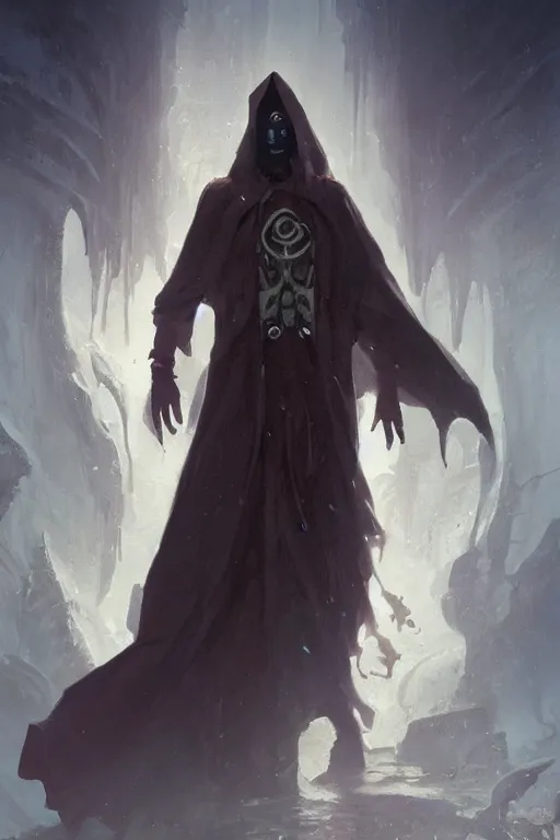 Prompt: lovecraftian cultist wearing a cloak, digital art, magic the gathering, mtg, by greg rutkowski, trending on artstation