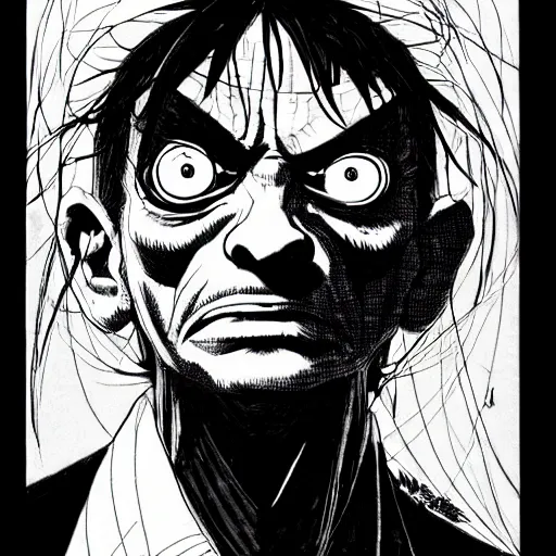 Image similar to Mr Bean looking sinister, by Tsutomu Nihei, highly detailed