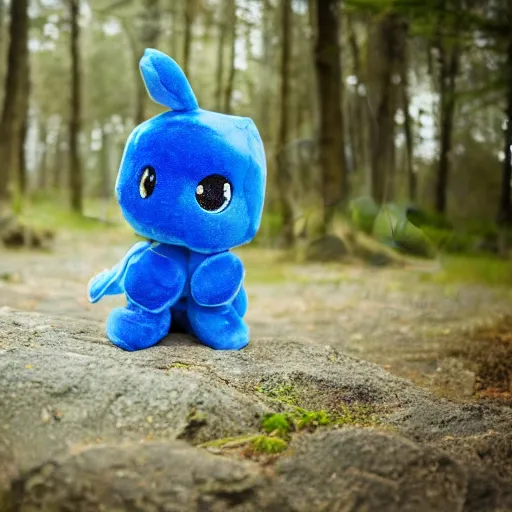 Prompt: blue'snappy gifts'plush, mascot, in magical forest, gifts, dark atmosphere, high detail, soft lighting, 8 k