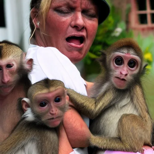Prompt: nurse attacks baby snatching monkeys