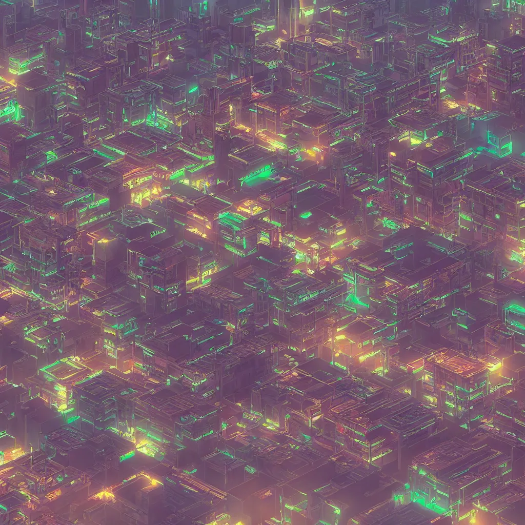Prompt: desert town, cyberpunk, dusty apartment blocks, head - height view, wide - angle lense, stylized, neon lights, 3 d render