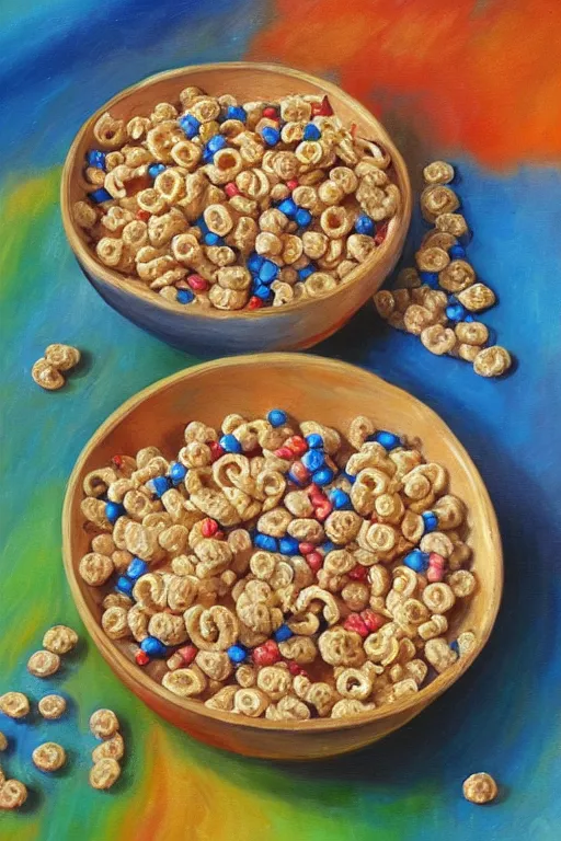 Prompt: painting of biblically accurate bowl of cereal, beautiful composition, amazing details, abstract