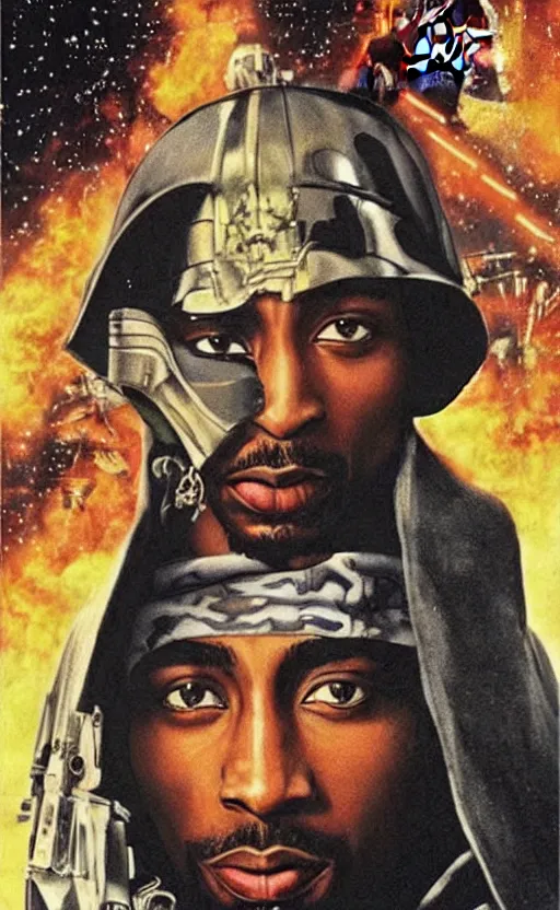 Image similar to tupac shakur starring in star wars 1 9 7 2, movie poster, dramatic