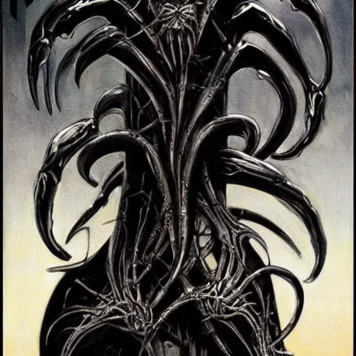 Image similar to venom symbiote by h. r. giger.