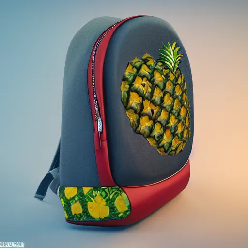 Prompt: a backpack in pinapple fruit shape, digital art, artgem, octane render, artstation, ivan shishkin, hasselblad photo, 8 k resolution, fashion design, product photo, symmetrical component, hyperrealistic textures