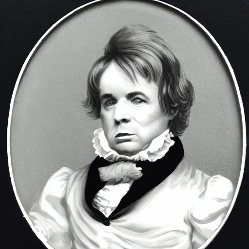 Image similar to old victorian portrait of austin powers, wearing a powdered wig, wearing a ruffled shirt