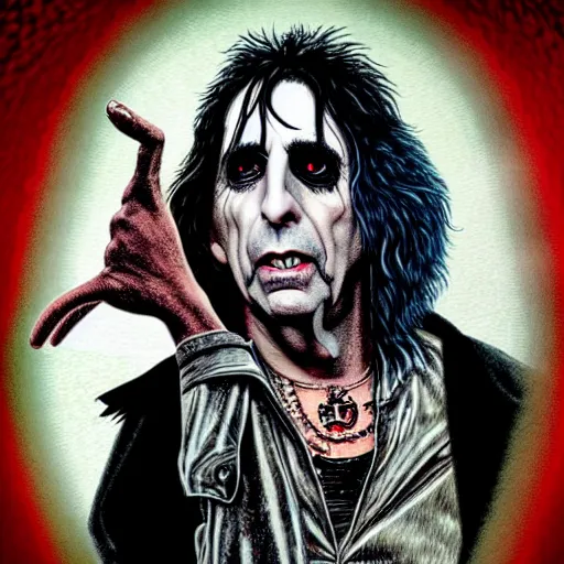 Image similar to graphic illustration, creative design, alice cooper as harry potter, biopunk, francis bacon, highly detailed, hunter s thompson, concept art