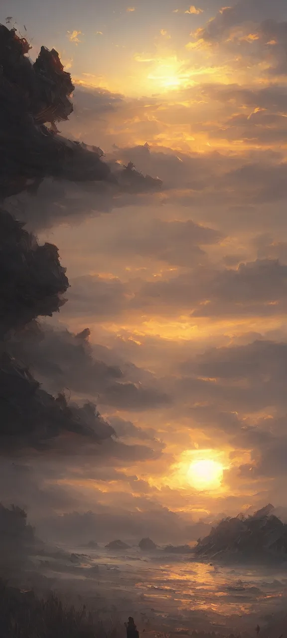 Prompt: A painting of a sunrise trending on artstation in the style of Greg Rutkowski