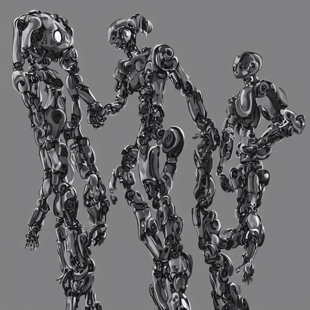 Image similar to a robot and a human holding hands, trending on artstation,