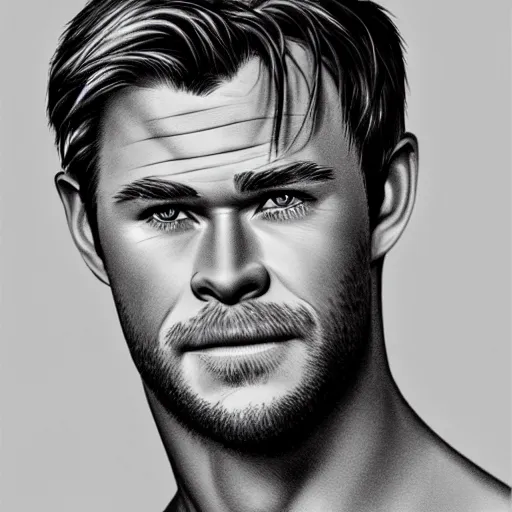 Prompt: portrait of chris hemsworth, highly detailed, centered, solid color background, digital painting