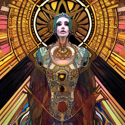 Prompt: terrible abstract seraph emerging from black hole in art deco byzantine throne room, photorealistic concept art by alphonse mucha and greg rutkowski and anato finnstark and rembrandt